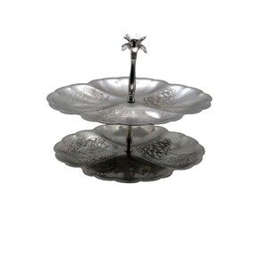 Vintage Forman Two Tier Embossed Aluminum Serving Tray